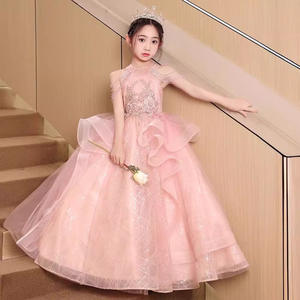 Nieuwe collectie zomer roze pailletten luxe kinder avondfeest gala gelaagde jurk meisjes gelaagde kleding prinsessen meisjes jurken - Product Image 1