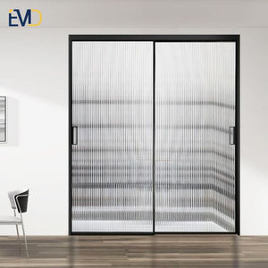 Puerta Corredera Moderna para Dormitorio o Cocina, Divisor de Espacios, Marco Delgado de Aluminio, Puerta Corredera Interior de Vidrio Acanalado - Product Image 5
