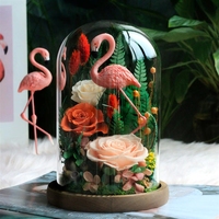 2025 Tahun Lovebay Desain Baru Flamingo Mawar Abadi Kubah Bunga Asli Tahan Lama Selamanya dalam Kaca untuk Hadiah Hari Valentine Terbaik