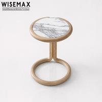WISEMAX FURNITURE Table basse ronde en bois massif et marbre de style nordique moderne pour salon, table d'appoint pour canapé, hôtel, restaurant, villa