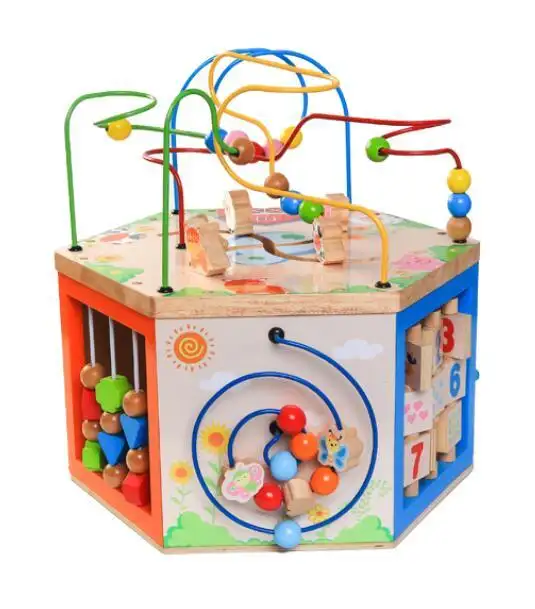 Fabricante de brinquedos para crianças e crianças, caixa de arame hexagonal multifuncional de madeira segura e ecológica