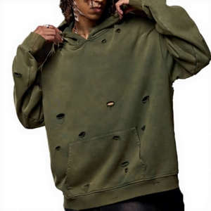 Sudadera con Capucha para Hombre con Logotipo Personalizado OEM, 100% Algodón, Estilo Desgastado, Retro, Oversize, Estilo Urbano - Product Image 5