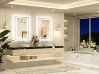 Miroir mural de salle de bain carré moderne à LED, style Art Déco, avec cadre, anti-buée, haute définition, rétroéclairé, indice de protection IP44, intelligent, à fixation murale (OEM/ODM)