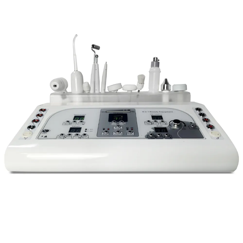 2022 Multi-function High Frequency Electropathy Galvanic Ultrasonic Spot Blackhead Removal 8 In 1 Beauty Salon Equipment