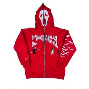 Sudadera con capucha completa personalizada al por mayor, unisex, de forro polar rojo, con capucha integrada, gráfico de terror, tipo jersey, fabricante OEM ODM - Product Image 1