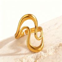 Vente en gros d'anneaux ouverts géométriques creux en acier inoxydable plaqué or 18 carats, bijoux minimalistes pour femmes, été