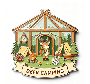 Camping Deer Enamel <b>Pin</b> Cartoon Animal Metal Craft Brooch Green Tent <b>Badge</b> Gift Decoration - Product Image 1