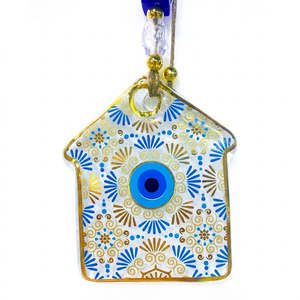 Decorazione da Parete Occhio di Allah Dorato, Amuleto Nazar Turco Portafortuna, Ornamento Protettivo per la Casa in Vetro Fatto a Mano, Regalo di Inaugurazione Casa - Product Image 1