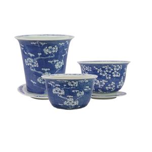 RXCS09-A-B-C fiore di prugna di ghiaccio bianco smaltato di colore blu scuro dipinto a mano <span class=keywords><strong>vaso</strong></span> per fioriera in ceramica di piccole dimensioni con piattino - Product Image 1