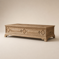 Table basse rectangulaire moderne, luxueuse, artisanale, durable, multifonctionnelle, avec panneau de rangement et motifs en relief diamantés sur le devant