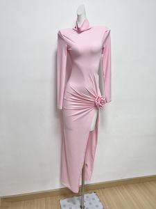 Abito da donna rosa Sexy a maniche lunghe <span class=keywords><strong>con</strong></span> fiori drappeggiato stretto lungo <span class=keywords><strong>con</strong></span> spacco elegante per celebrità abiti Casual da festa <span class=keywords><strong>vestiti</strong></span> da donna - Product Image 6