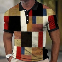 Grosir kaus Polo lengan pendek pria, baju Polo motif kotak-kotak Vintage kasual gaya Eropa Amerika musim panas motif dapat disesuaikan