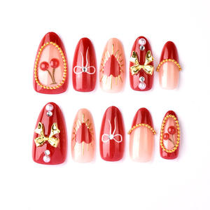<span class=keywords><strong>Uñas</strong></span> Postizas Románticas para el Día <span class=keywords><strong>de</strong></span> <span class=keywords><strong>San</strong></span> <span class=keywords><strong>Valentín</strong></span>, Forma Almendrada, Rojo Rosado, Cobertura Completa, con Diseño <span class=keywords><strong>de</strong></span> Cerezas, Calidad <span class=keywords><strong>de</strong></span> Salón, Reutilizables - Product Image 2