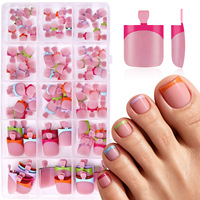 150 faux ongles d'orteils en acrylique à presser, French Manucure, courts, carrés, couleurs mélangées, couverture complète, avec colle