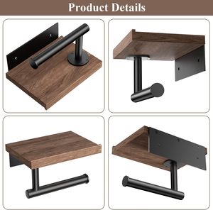 Soporte <span class=keywords><strong>de</strong></span> <span class=keywords><strong>pared</strong></span> al por mayor para accesorios <span class=keywords><strong>de</strong></span> baño, dispensador <span class=keywords><strong>de</strong></span> papel higiénico con estante <span class=keywords><strong>de</strong></span> madera - Product Image 3