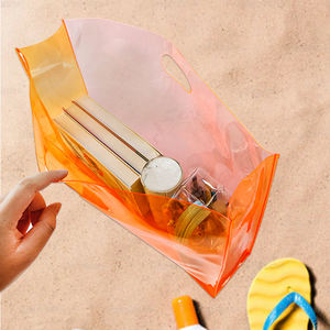 Sac de shopping tendance en PVC transparent orange découpé à la forme avec poignée, portable, étanche, pour la plage et la piscine, rangement pour articles de toilette - Product Image 6