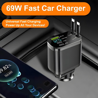 Chargeur de voiture rétractable USB 5 en 1 à charge rapide Pd 20w, adaptateur de chargeur de voiture portable type C, chargeur de voiture 4 en 1 avec câbles