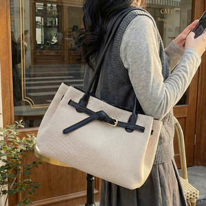 Sacs à bandoulière en cuir PU et toile patchwork grande capacité, grands sacs fourre-tout pour femmes, sacs à main spacieux pour le travail - Product Image 3