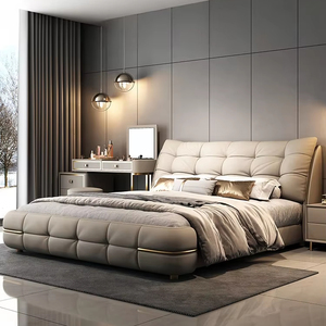 Struttura <span class=keywords><strong>Letto</strong></span> <span class=keywords><strong>Matrimoniale</strong></span> Super King Size con Contenitore in Vera Pelle, Mobili da Camera da <span class=keywords><strong>Letto</strong></span> di Lusso Moderni con Morbida Imbottitura - Product Image 3