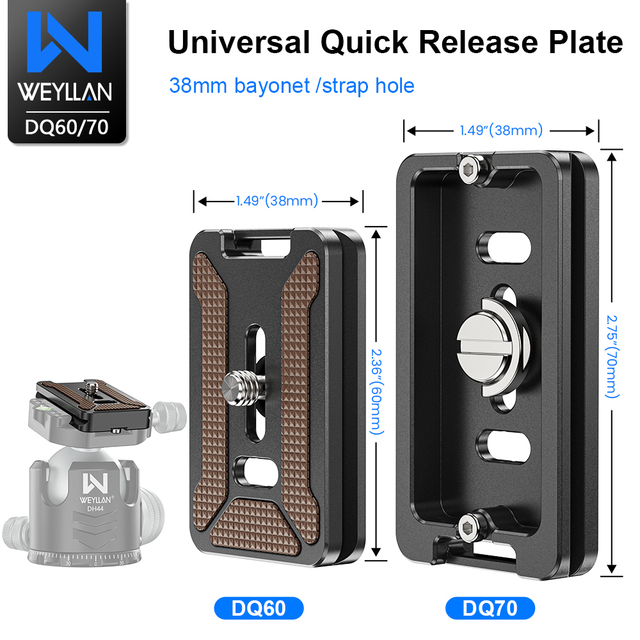 Quick Release Metal Arca Swiss 60/70MM DQ60/70 Adapter Mount Plate for Tripod Head 1/4" D-Ring Screw C891