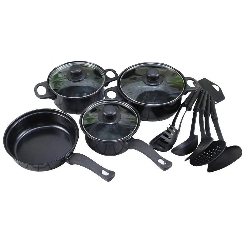 13pcs cheap kitchen housewares iron non stick cook design kitchen pots carbon steel cookware sets