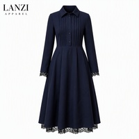 Fabricant OEM ODM de robes chemises midi vintage en dentelle plissée tissée à taille naturelle unie pour femmes