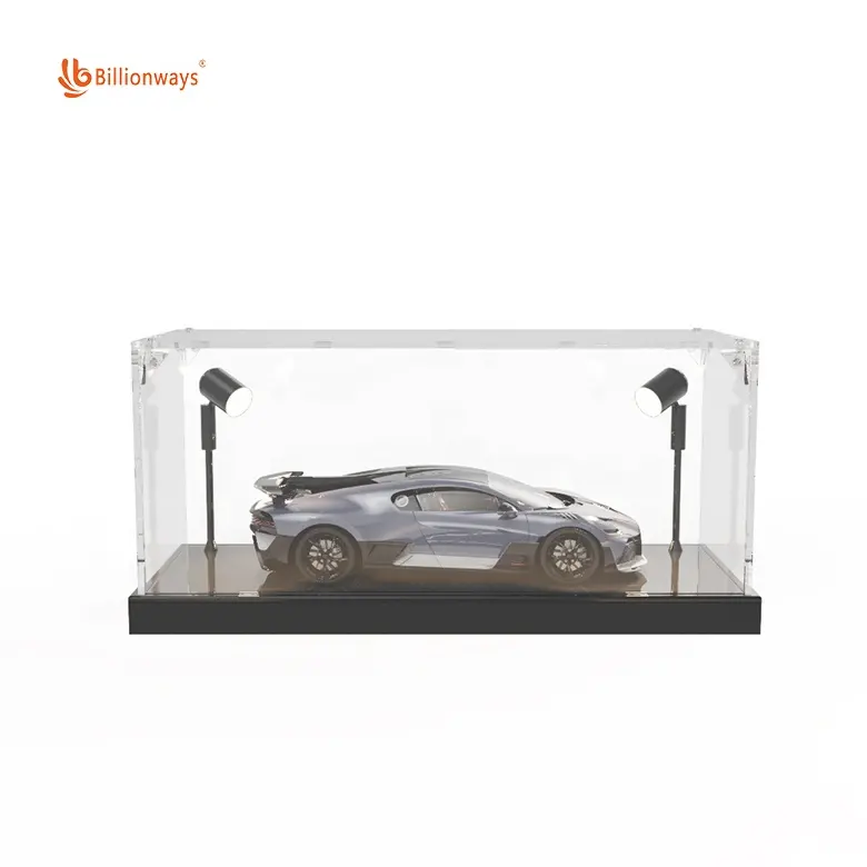 Caixa acrílica transparente personalizada, caixa acrílica à prova de poeira com luzes led para o carro, brinquedo