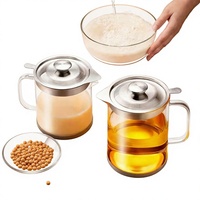 Bouteille filtrante à huile en verre borosilicate de haute qualité avec filtre 304, couvercle anti-poussière, facile à nettoyer, capacité 1-2L, base antidérapante en silicone pour