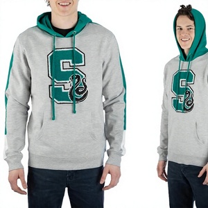 <b>Men</b> Gray Hooded Sweatshirt Green S Logo Casual <b>Pullover</b> Fleece Hoodie Regular Fit Autumn Wear - Product Image 4