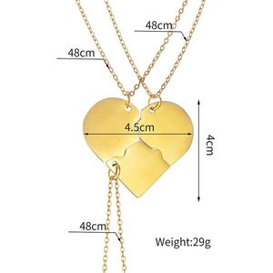 18K Gold Plated Adjustable Chain 4 Heart Puzzle Pendant Bestfriend Diy <b>Name</b> <b>Necklace</b> Stainless Steel Jewelry - Product Image 2