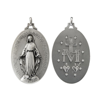 Médaille religieuse de haute qualité, forme ovale, en métal plaqué argent, design personnalisé, fabricant de médailles miraculeuses