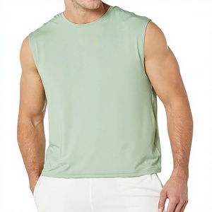 Camiseta sin mangas personalizada para hombre, color verde claro, cuello redondo, de secado rápido, tejida, informal, para gimnasio. - Product Image 1