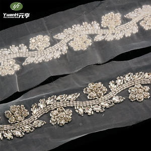 Nueva tendencia hecha a mano 3D patrón Floral <span class=keywords><strong>Crystal</strong></span> Clear Rhinestone Beaded Lace Trim para accesorios de ropa DIY - Product Image 5