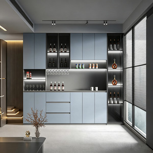 Custom Made Stainless Steel Sideboard With Lights Wine Cabinet For Living Room Storage Quartz Countertop <b>6</b> <b>Drawers</b> - Product Image 1