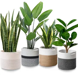 Eco-friendly dobrável Potted plantas cesta tecida decoração home plantador cesta Custom algodão corda cesta de armazenamento para árvore