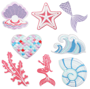 Venta al por mayor de color bordado Iron-on <span class=keywords><strong>Patch</strong></span> <span class=keywords><strong>Sea</strong></span> Shell Starfish Wave Mermaid Design para la decoración del bolso de la ropa PVC Chenille - Product Image 6