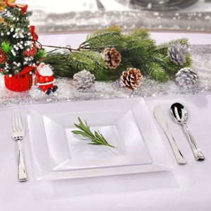 Assiettes de luxe pratiques en plastique écologiques jetables et réutilisables légères pour la maison, les pique-niques et les dîners – 8, 9,5 et 10,75 pouces - Product Image 4