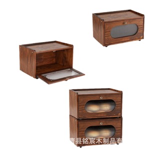 Boîte à pain en bois avec fenêtre en verre, récipient de rangement pour la cuisine, couleur brun foncé - Product Image 1