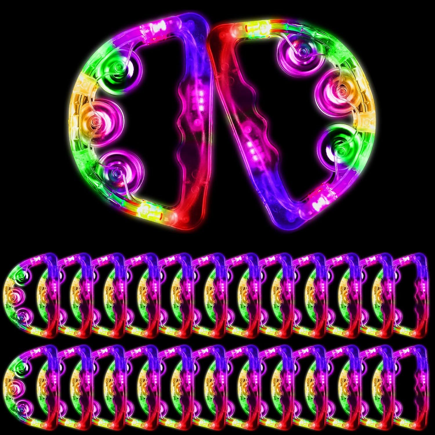 Musical Flashing Tambourine Glow in the Dark Handheld Percussion Instrument for Wedding Party LED Light up Tambourines