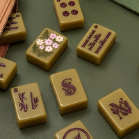 Jeu de tuiles de Mahjong américain en acrylique, monocouche, 160 pièces, motifs floraux, bambou, cercle, dragon, vent, avec sac de rangement