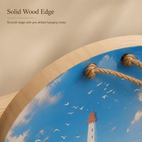 Cadre mural en bois de 8 pouces, scène de phare et de plage, cadre photo rond en bois, décoration murale, accent pour la maison