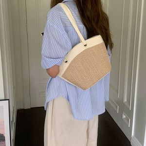 Bolso Tote de Paja Retro Francés para Mujer, Color Marrón Albaricoque Sólido, Tejido, con Cierre Magnético, Verano 2023, para Uso Diario - Product Image 4