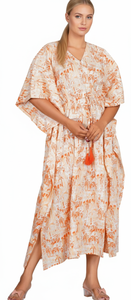 Caftán Holgado de Lujo para Mujer, Estampado Floral, 100% Algodón, Largo, Cuello en V, con Cordón Ajustable, para Invierno, Otoño y Verano - Product Image 4