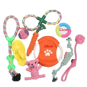 Pet Toy Supplier 10 12 Pack Set Rubber Ball Cotton Rope Squeaky Dog Toys Bite Resistant Custom Durable Cat Pet Dog Chew Toys