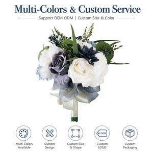 ช่อดอกไม้งานแต่งงานสีน้ำเงินกรมท่าผสมสีขาวประดับด้วยผลเบอร์รี่และใบไม้สีเขียวสไตล์ยุโรป ทำจากดอกกุหลาบผ้าไหมเทียม - Product Image 4