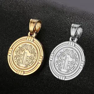 18 Karat Gold Poseidon Eule Spartan Anhänger 316L Edelstahl Christian Saint Benedict Medaille Katholischer Schmuck Geschenk für Männer Frauen