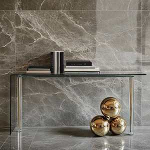 Table console moderne de luxe en métal argenté trempé avec dessus en verre clair miroir entrée entrée entrée couloir Table Consol - Product Image 6