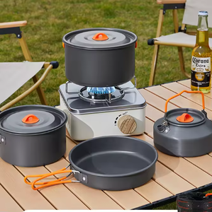 Ensemble de cuisine de camping pour 2 à 3 personnes, batterie de cuisine antiadhésive + réchaud à gaz portable compact avec <span class=keywords><strong>allumage</strong></span> électronique - Product Image 2