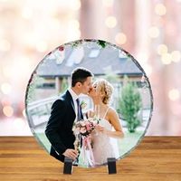 Plaque en ardoise blanche polie personnalisable, forme ronde, pour sublimation, motifs sur mesure pour cadeaux souvenirs
