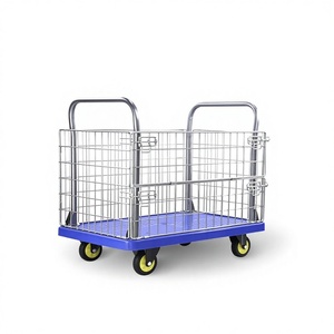 Carrito de Almacenamiento de Malla de Acero Azul, Carretilla Manual Apilable de Cuatro Ruedas para Logística de Almacén - Product Image 1